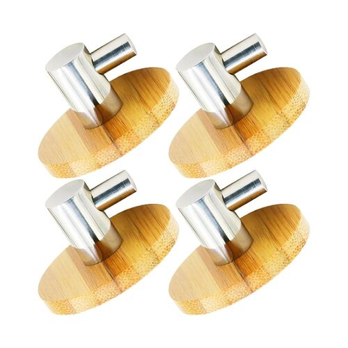 Lot De 4 Crochets Muraux Autocollants En Acier Inoxydable Et Bambou Pour Salle De Bain, Cuisine Et Bureau ¿ Installation Facile, Sans Perçage