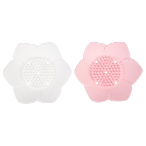 Lot de 2 porte-savons en silicone ¿ Design élégant en forme de lotus, bac de drainage pour salle de bain et cuisine, résistant à la rouille, format compact