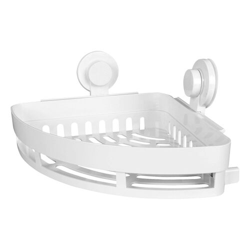 Étagère de rangement d'angle élégante en plastique blanc pour salle de bain ¿ Organiseur durable pour les essentiels de la douche et installation facile