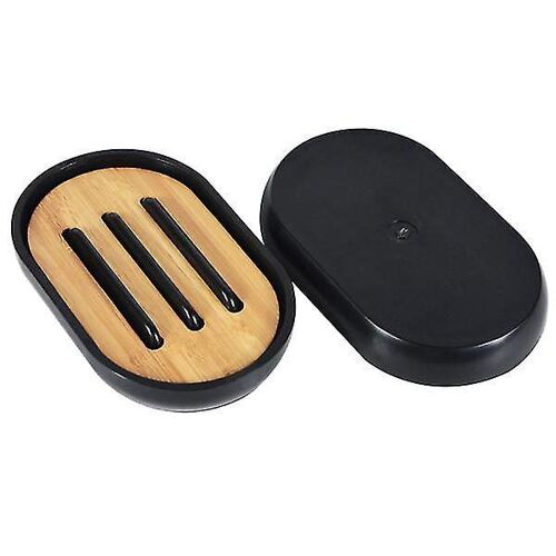 Porte-savon élégant en bambou noir avec égouttoir ¿ Solution de rangement multifonctionnelle pour salle de bain