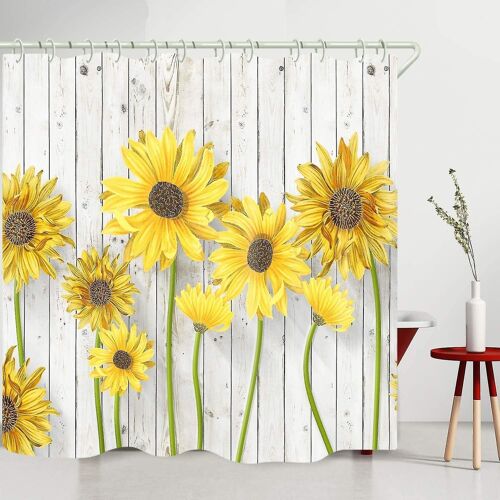 Rideau de douche imperméable avec peinture à l'huile de tournesol ¿ Accessoire de salle de bain écologique, à séchage rapide et facile d'entretien