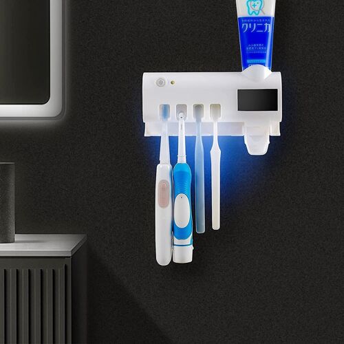 Porte-Brosse À Dents Intelligent Owldaddy Et Distributeur De Dentifrice Sans Contact Avec Système De Nettoyage Infrarouge - Écologique Et Peu Encombrant