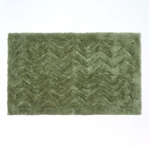 Tapis de bain antidérapant zigzag en relief en 100% Microfibre Vert, 50 x 80 cm