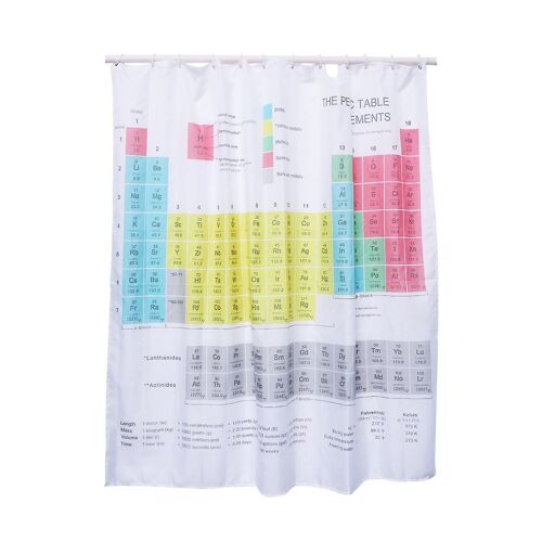 Rideau de douche avec tableau périodique des éléments ¿ Polyester durable, résistant à la moisissure, imperméable, décoration de salle de bain amusante et éducative