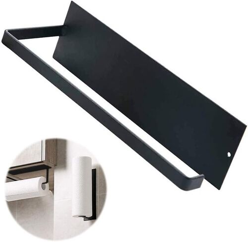 Porte-Essuie-Tout Adhésif Moderne - Sans Perçage, Noir Élégant, Fer Durable, Idéal Pour L'organisation De La Cuisine Et De La Salle De Bain 