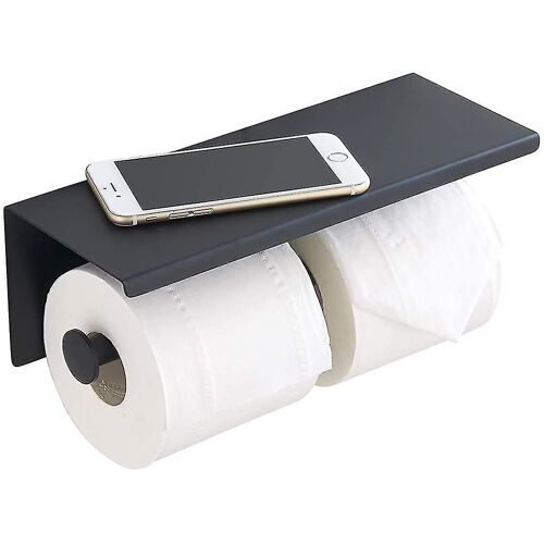 Porte-rouleau de papier toilette double avec étagère ¿ Acier inoxydable 304, design ouvert, rangement polyvalent pour les essentiels de la salle de bain