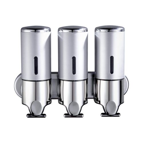 Distributeur de savon mural pour 3 bouteilles - Pompe pour shampoing, gel et liquide pour salle de bain, cuisine et espaces publics