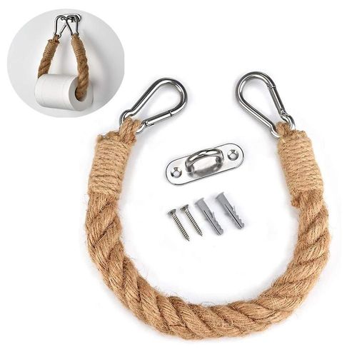 Porte-papier toilette en corde nautique - Décoration de salle de bain de style industriel, jute durable et acier inoxydable, installation facile