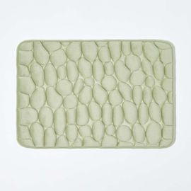 Tapis de bain vert sauge à mémoire de forme et reliefs galet, 40 x 60 cm