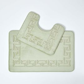 Ensemble tapis de bain et contour WC à mémoire de forme vert sauge