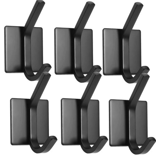 Crochets porte-serviettes adhésifs noirs en acier inoxydable ¿ Lot de 6 pour salle de bain, cuisine, salon et bureau