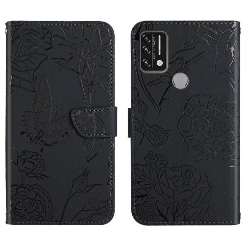 Étui Pour Umidigi A7 Pro Couverture En Cuir Pu Fleurs Et Papillons Avec Sangle De Poignet Étui En Cuir Antichoc Protection Anti-Chute - Noir
