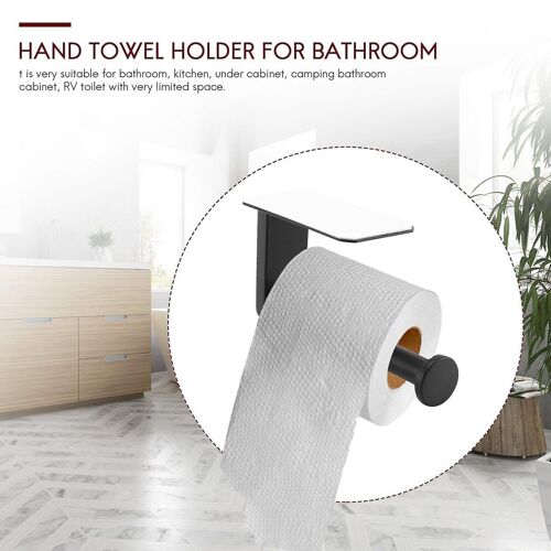 Porte-papier toilette adhésif noir élégant avec 2 crochets ¿ Durable, facile à installer, parfait pour la salle de bain et la cuisine