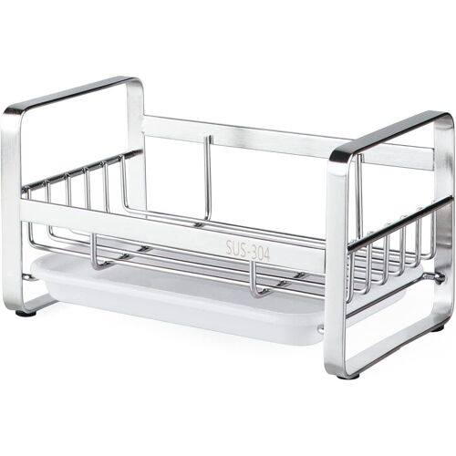 Porte-Éponge De Cuisine En Acier Inoxydable 304 Avec Bac D'égouttage - Antirouille, Séchage Rapide, Design Antidérapant - Compact Et Élégant