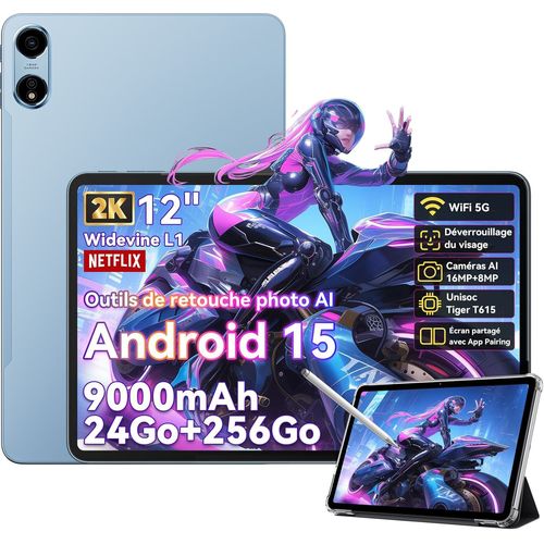 Oscal Pad 100 Tablette Tactile 12" Android 15 2.4G+5G Wifi RAM 24Go ROM 256Go/SD 2To 9000mAh 16MP+8MP Dual SIM,Mode PC WPS - Bleu