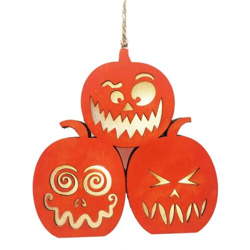Halloween Bougie électronique en bois Forme de citrouille Pendentif Porte Signes suspendus