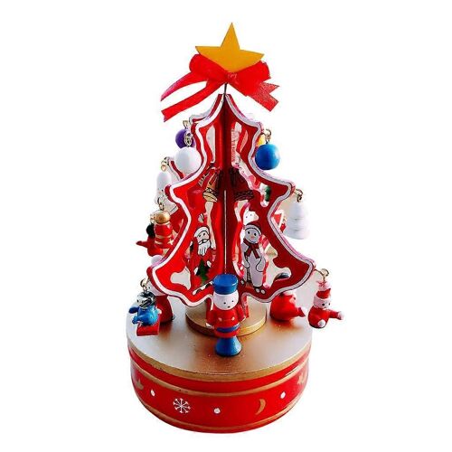 Boîte à musique en forme d'arbre de Noël en bois avec pendentif Clockwork Rotating Decor