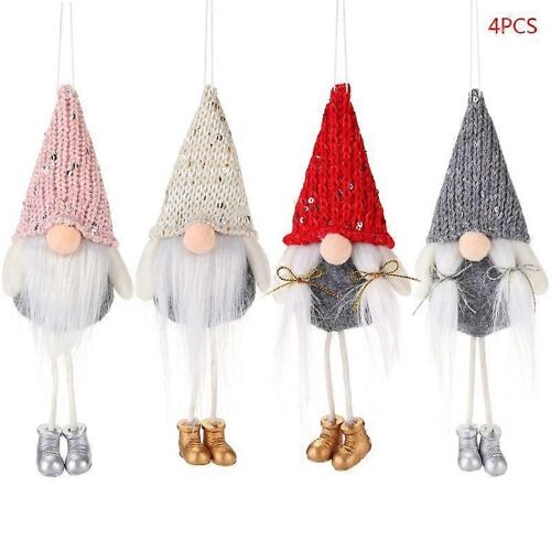 Longue Jambe Noël Gnome Suédois Père Noël Peluche pour Ornements De Poupée Suspendus Décoration D'arbre De Noël 4pcs