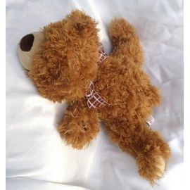 Doudou Peluche Ours Allongé Sonore Marron Poil Long Noeud Marron Et Blanc Gipsy