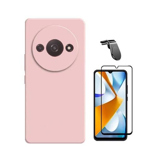 Kit Verre Trempé 5D + Étui Silicone Liquide + SuppOrt Magnétique L Phonecare pour Xiaomi Redmi A3 - Rose