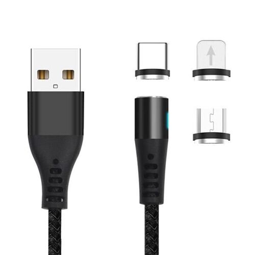 Câble Magnétique Nylon 3en1 2A 1m Maxlife MXUC-02 USB - ios+USB-C+Micro-USB Maxlife Noir