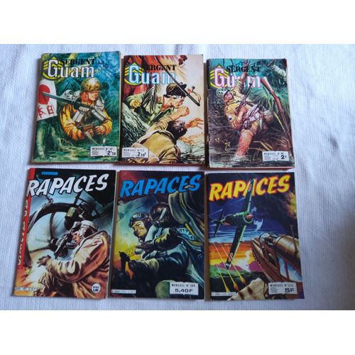 Bande Dessinée Petit Format Guerre : Sergent Guam N° 39, 53, 59 Et Rapaces N° 375, 390, 401
