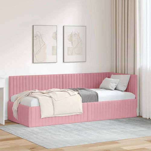 Vidaxl Cadre De Lit D'angle Avec Tête De Lit Rose 80 X 200 Cm Velours