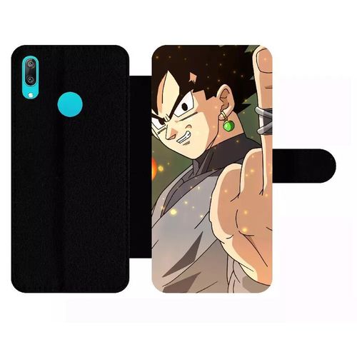 Etui À Rabat Pour Huawei Y7 Pro - Dbz Black Goku Fuck - Simili-Cuir - Noir