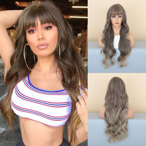 Le Motif De Vague D'eau Pour Femmes Bat Les Perruques De Cheveux Longs Et Bouclés Gris