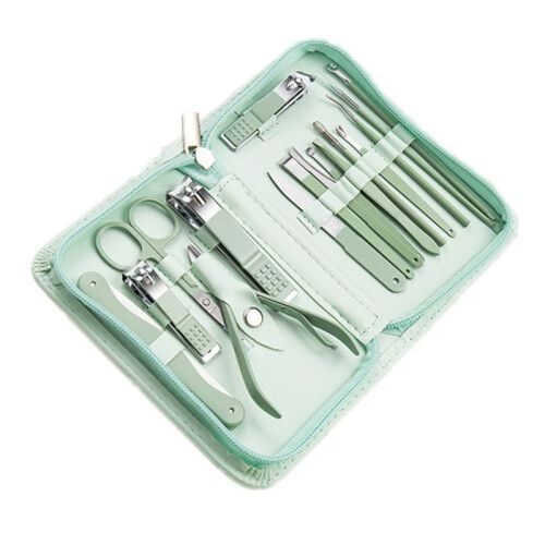 Ensemble D'outils De Manucure Coupe-Ongles En Acier Inoxydable-16 Pièces/Ensemble (Vert) 