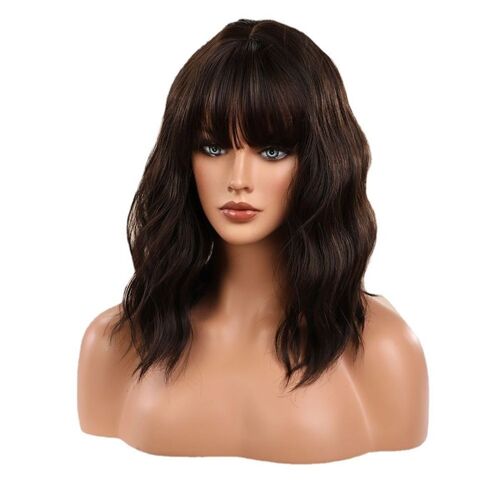 Perruque En Cheveux Véritables, Perruque Courte Et Bouclée Pour Femme Avec Frange Jusqu'aux Épaules 