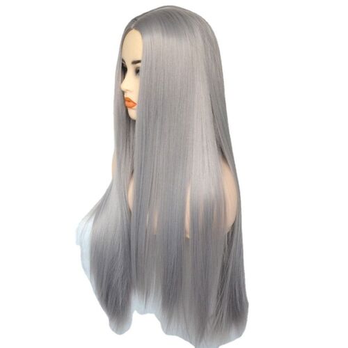 Perruque Femme Grand-Mère Gris Moyenne Haute Température Soie Cheveux Longs Perruque 