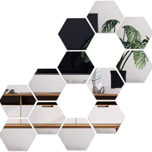 12 x autocollants muraux en carreaux de miroir hexagonaux 3D, peintures murales décoratives