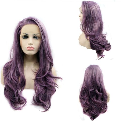 Perruque Femme Longue Bouclée Violette Grosse Vague 