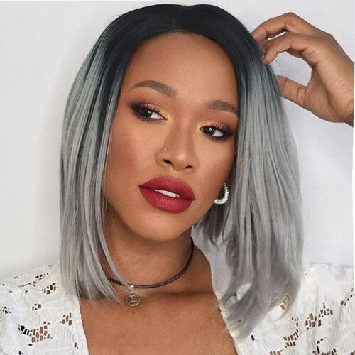Perruque Femme Avec Dégradé Gris Noir 