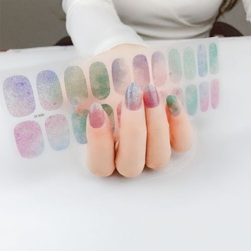 Autocollant Imperméable Pour Nail Art, 22 Doigts, Oignon Scintillant, Ciel Étoilé Rose (Zx- 