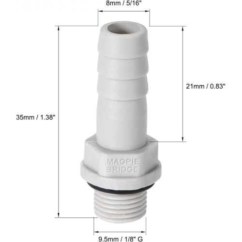 Adaptateur raccord flexible PVC 8mm 5/16"" Barbillon x1/8"" G tuyau mâle 20Pcs
