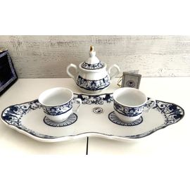 Service À Café Toi & Moi Porcelaine Fine Italienne "Belle Époque" Duo Bleu Neuf