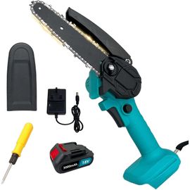 Mini tronçonneuse sans fil 6 pouces avec 1 x 3.0ah batterie et chargeur électrique pour jardin arbres branches ciseaux bois coupe compatible avec batterie Makita