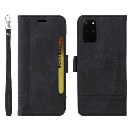 Étui Pour Samsung Galaxy S20 Plus 5g Fentes Pour Cartes Portefeuille À Rabot Cuir Tpu Magnétique - Noir