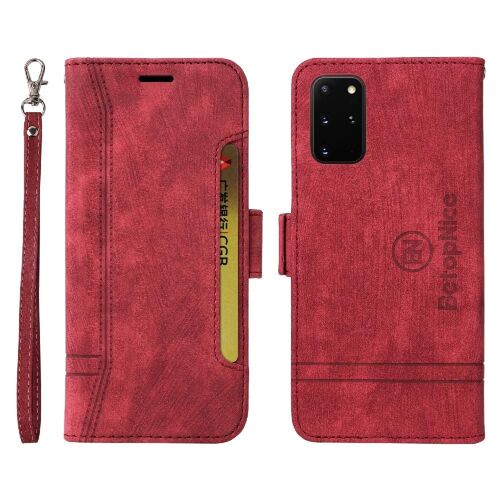 Étui Pour Samsung Galaxy S20 Plus 5g Fentes Pour Cartes Portefeuille À Rabot Cuir Tpu Magnétique - Rouge