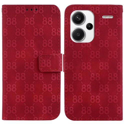 Étui Pour De Téléphone Xiaomi Redmi Note 13 Pro Plus Double 8 Gaufré Bicelle Portefeuille Couverture Cuir Pu Titulaire De La Carte - Rouge