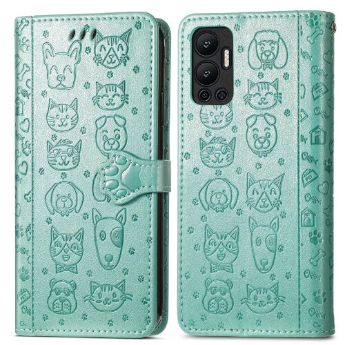 Étui Pour Infinix Hot 12 Sangle Courte Étui En Cuir Antichoc Animaux De Dessin Animé Couverture Rabotant - Vert