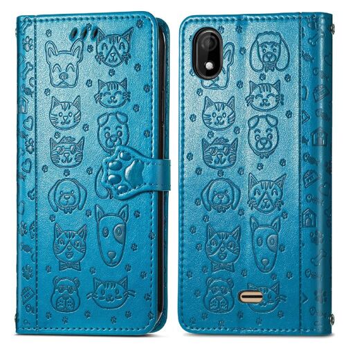 Étui Pour Wiko Y61 Sangle Courte Animaux De Dessin Animé Étui En Cuir Couverture Rabotant Antichoc - Bleu