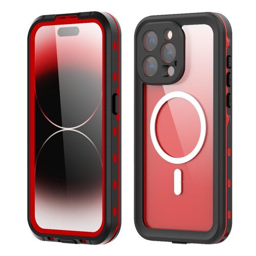 Étui Pour Iphone 15 Pro 12ft Résistant Aux Chocs Militaires Ip68 Étanche Plein Dans Protecteur D'écran Boîtier Magnétique Étanche Construit - Rouge