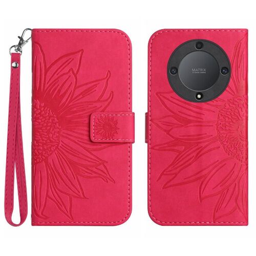 Honneur Étui Pour X9b Cuir Pu De Luxe Étui De Téléphone Portefeuille À Rabat Avec Porte-Fentes Pour Cartes Sangle Courte Tournesol Gaufré - Rose Rouge