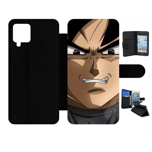 Etui À Rabat Pour Galaxy A12 - Dbz Black Goku Silent Warrior - Simili-Cuir - Noir