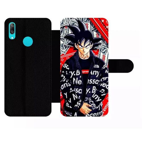 Etui À Rabat Pour Huawei Y7 Pro - Dbz Goku Urban Saiyan Streetwise Fighter - Simili-Cuir - Noir