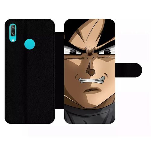 Etui À Rabat Pour Huawei Y7 Pro - Dbz Black Goku Silent Warrior - Simili-Cuir - Noir