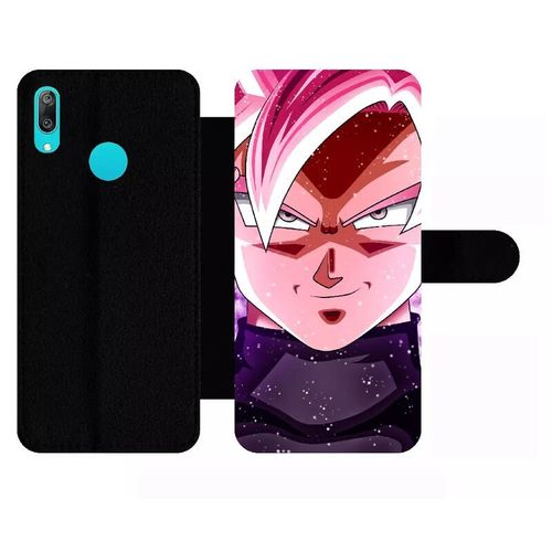 Etui À Rabat Pour Huawei Y7 - Dbz Goku Pink Saiyan - Simili-Cuir - Noir